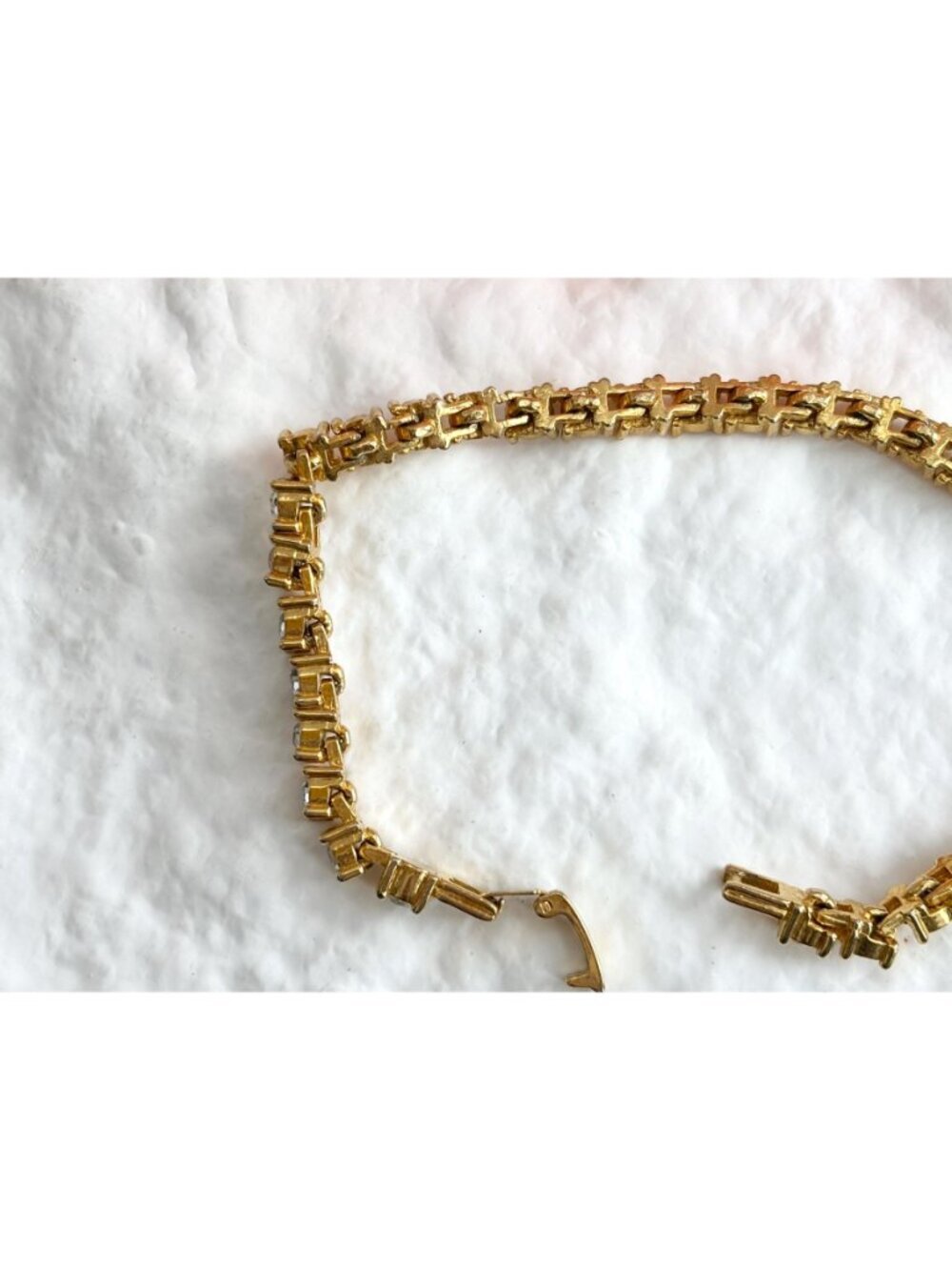 Chainlink Gold Toned Clear Rhinestoned Vintage Minimalist Tennis Bracelet - Picture 10 of 15